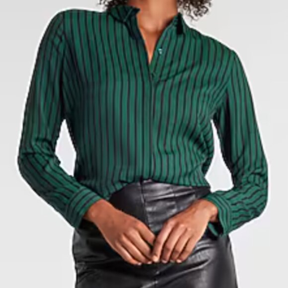 Express Striped Portofino Shirt - Green & Black - Picture 2 of 5